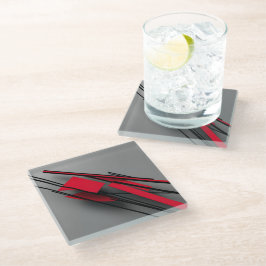  Red and Black Minimalist Modern Abstract ガラスコースター