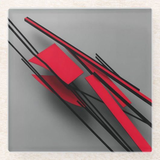  Red and Black Minimalist Modern Abstract ガラスコースター (正面)