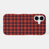 Red and Black Plaid Checkered Pattern iPhone 16ケース (裏面横)