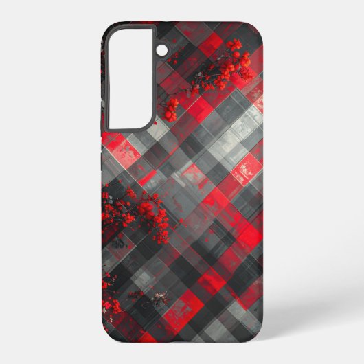 Red and Black Plaid with Floral Accent Samsung Galaxyケース (裏面)