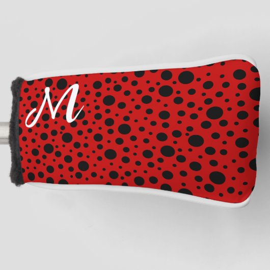 Red and black polka dots funny ladybug ゴルフヘッドカバー (正面)