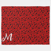 Red and black polka dots funny ladybug フリースブランケット (正面(横))