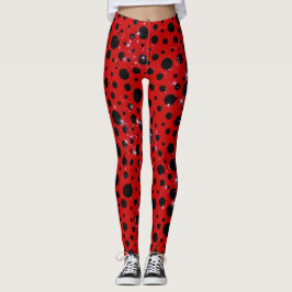 Red and black polka dots funny ladybug レギンス