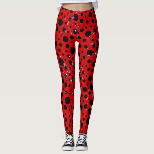 Red and black polka dots funny ladybug レギンス (正面)