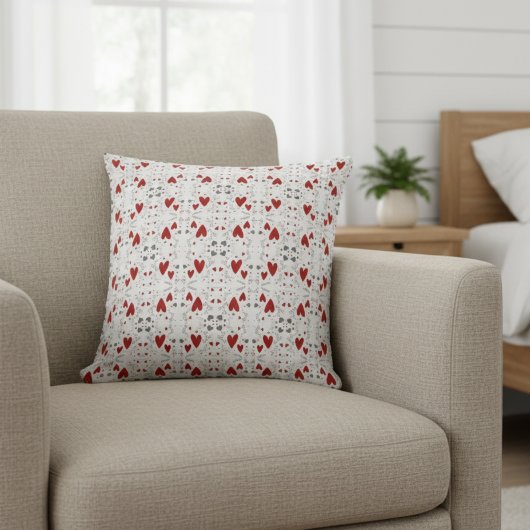 Red and Black Retro Hand Drawn Hearts Love  クッション