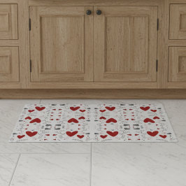 Red and Black Retro Hand Drawn Hearts Love  ドアマット
