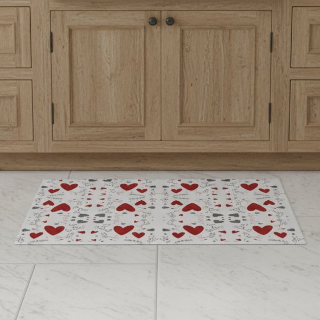 Red and Black Retro Hand Drawn Hearts Love  ドアマット (fun red and black hearts doodles hand drawn love valentines theme rug doormat)