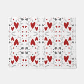 Red and Black Retro Hand Drawn Hearts Love ドアマット (正面)