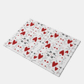 Red and Black Retro Hand Drawn Hearts Love ドアマット (アングル)