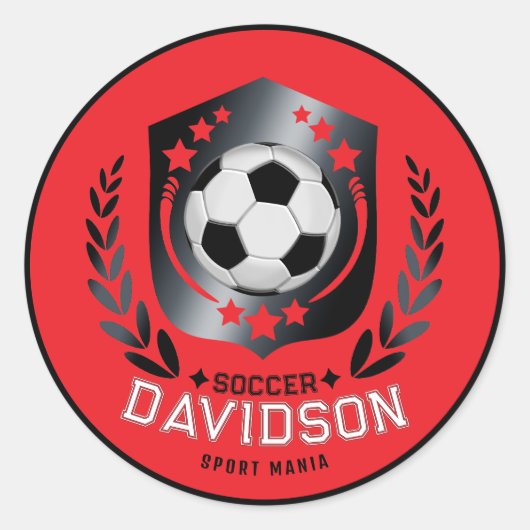 Red and Black Soccer Ball for Sporty Men and Boys ラウンドシール (正面)