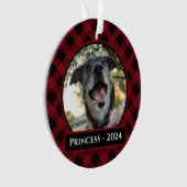 Red and Black Tartan Plaid Dog Photo Christmas オーナメント (正面)