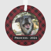 Red and Black Tartan Plaid Dog Photo Christmas オーナメント (裏面)