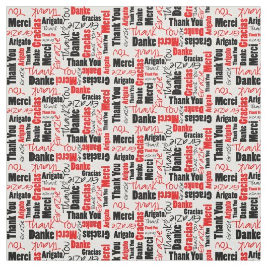 Red and Black Thank You Word Cloud ファブリック (見本)