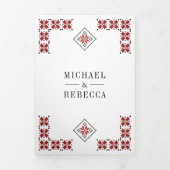 Red and Black Ukrainian Embroidery QR Code Wedding 三つ折り招待状 (カバー)