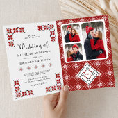 Red and Black Ukrainian Embroidery QR Code Wedding 招待状