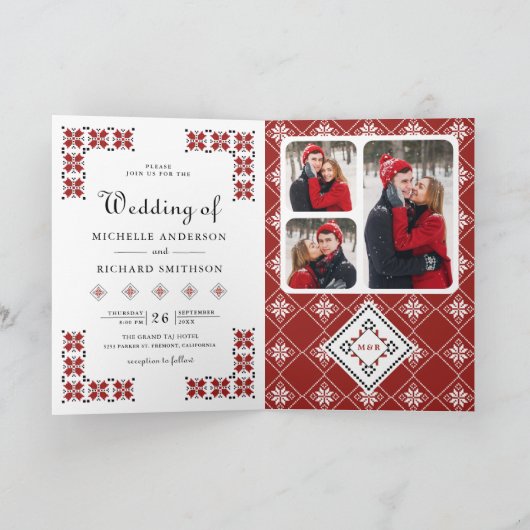 Red and Black Ukrainian Embroidery QR Code Wedding 招待状 (内部)