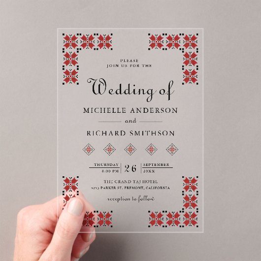Red and Black Ukrainian Embroidery Wedding アクリル招待状 (インサイチュ (ポータブル))