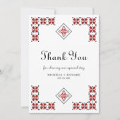 Red and Black Ukrainian Embroidery Wedding サンキューカード (正面)