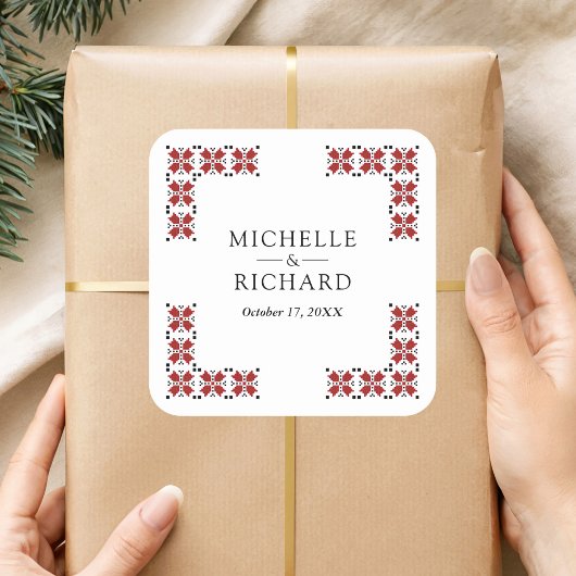 Red and Black Ukrainian Embroidery Wedding スクエアシール