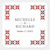 Red and Black Ukrainian Embroidery Wedding スクエアシール (正面)