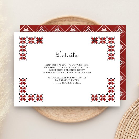 Red and Black Ukrainian Embroidery Wedding Details エンクロージャーカード