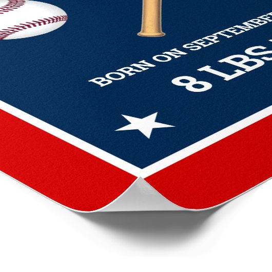 Red and Blue Baseball Bats and Balls Birth Stats ポスター (角)