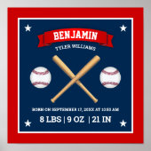 Red and Blue Baseball Bats and Balls Birth Stats ポスター (正面)
