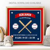 Red and Blue Baseball Bats and Balls Birth Stats ポスター