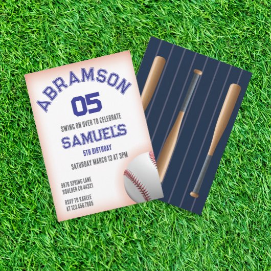 Red and Blue Baseball Birthday 招待状