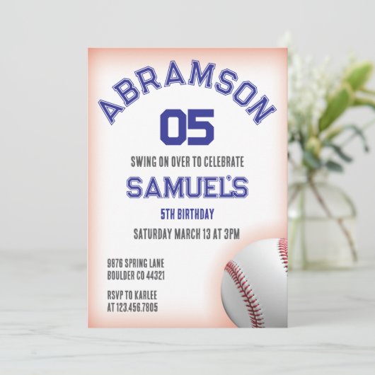 Red and Blue Baseball Birthday 招待状 (スタンド正面)
