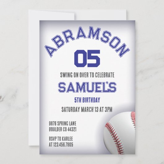 Red and Blue Baseball Birthday 招待状 (正面)