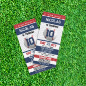 Red and Blue Baseball Ticket Birthday Invitation 招待状