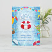 Red And Blue Bold Pool Party 招待状 (スタンド正面)