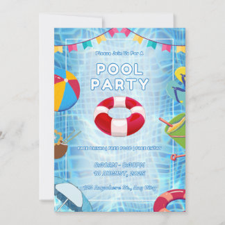 Red And Blue Bold Pool Party 招待状