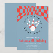 red and blue bowling boy birthday invitation 招待状 (正面/裏面)