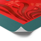 Red And Blue Floral Stencil Art Poster ポスター (角)