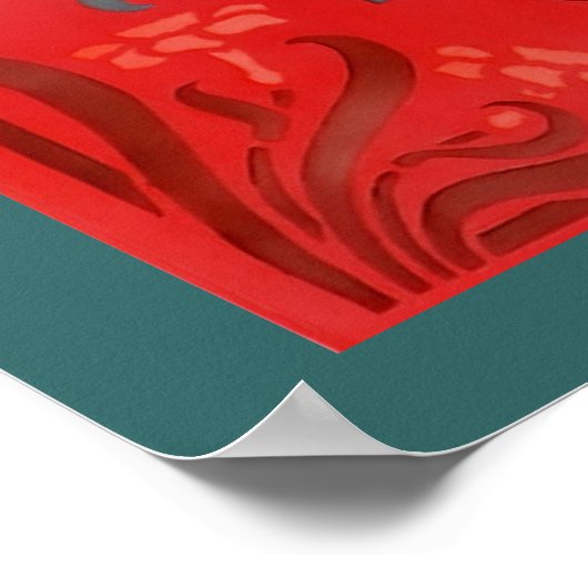 Red And Blue Floral Stencil Art Poster ポスター (角)