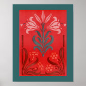 Red And Blue Floral Stencil Art Poster ポスター (正面)