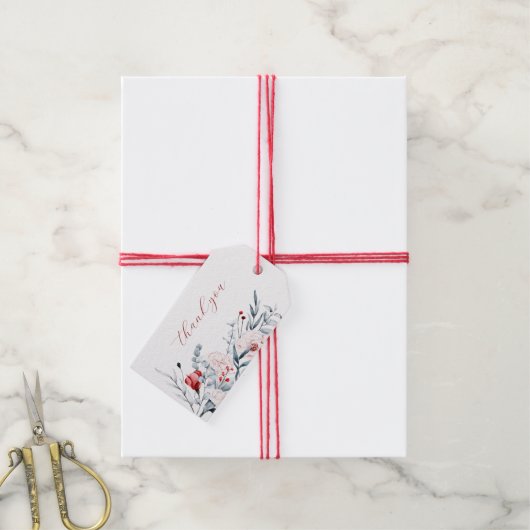 Red And Blue Flower Floral Wedding Thank You  ギフトタグ (より糸付き)