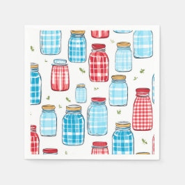 Red and Blue Gingham Mason Jar Pattern  スタンダードカクテルナプキン