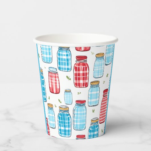 Red and Blue Gingham Mason Jar Pattern  紙コップ (裏面)
