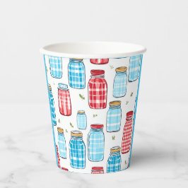 Red and Blue Gingham Mason Jar Pattern  紙コップ