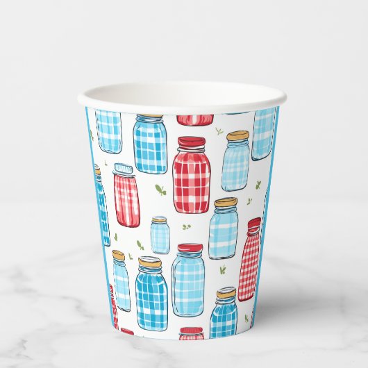 Red and Blue Gingham Mason Jar Pattern  紙コップ (正面)