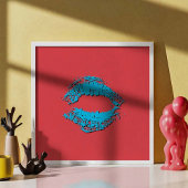 Red and Blue Kissing Lips ポスター