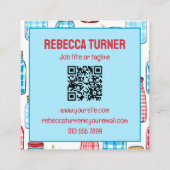 Red and Blue Mason Jar Pattern, QR Code スクエア名刺 (裏面)