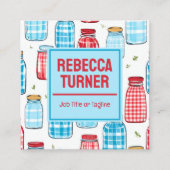 Red and Blue Mason Jar Pattern, QR Code スクエア名刺 (正面)