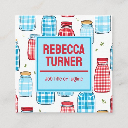 Red and Blue Mason Jar Pattern, QR Code スクエア名刺 (正面)