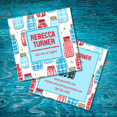 Red and Blue Mason Jar Pattern, QR Code スクエア名刺