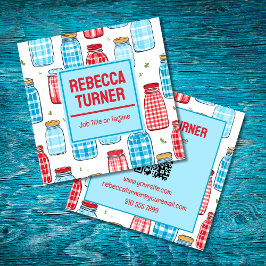 Red and Blue Mason Jar Pattern, QR Code スクエア名刺