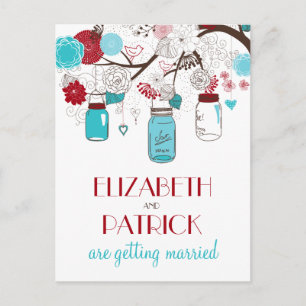Red and Blue Mason Jars日付はがきを保存 案内ポストカード